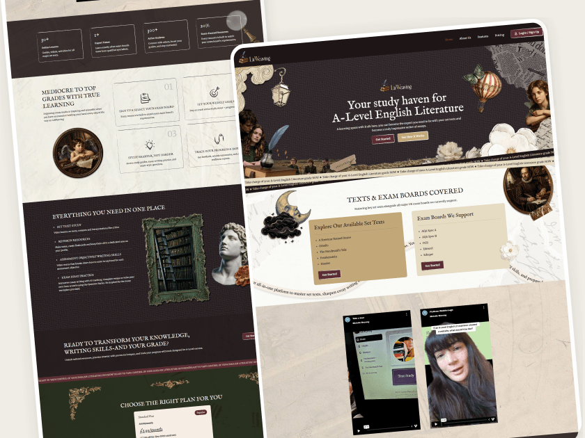 LitWeaving website design — educational platform for tutors and students