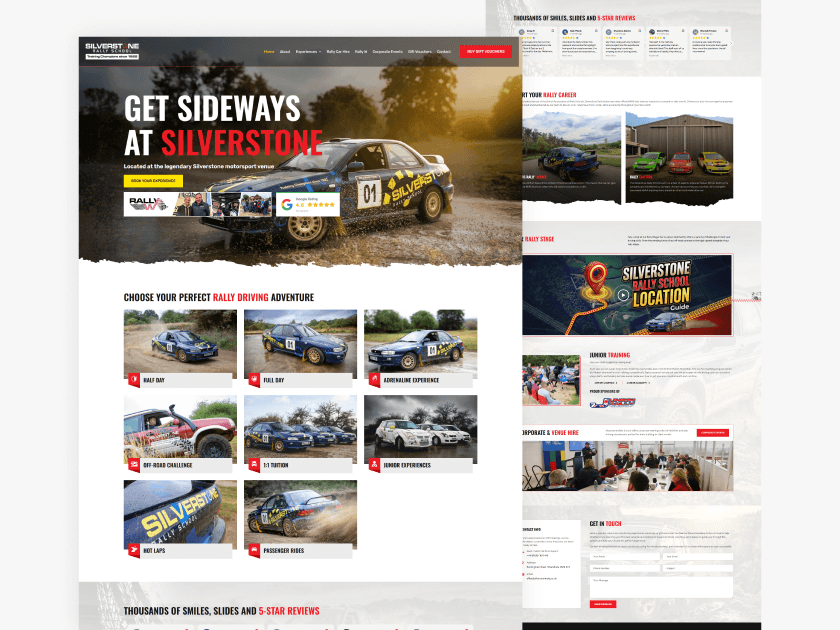 Silverstone Rally School website design — booking platform for a motorsport venue