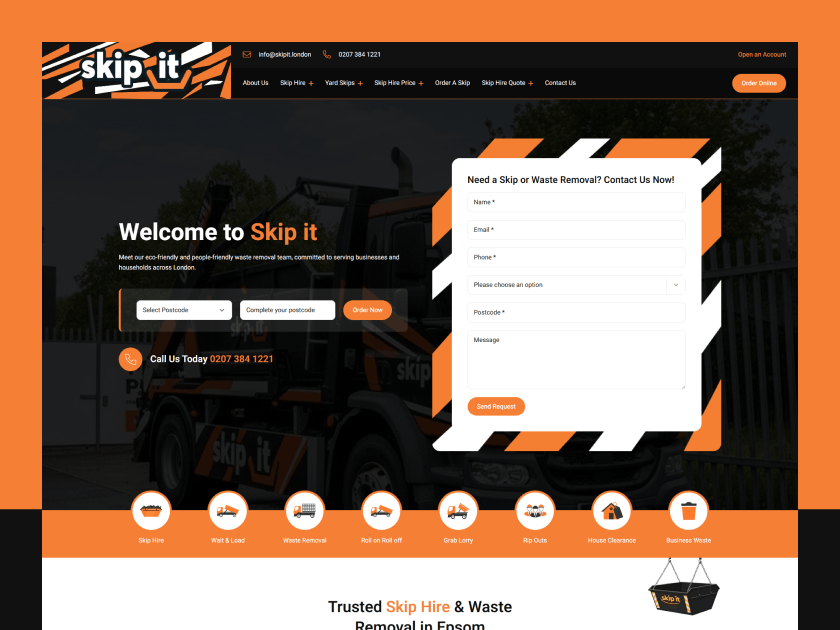 Skip It Waste Management website design — instant quote and lead generation platform