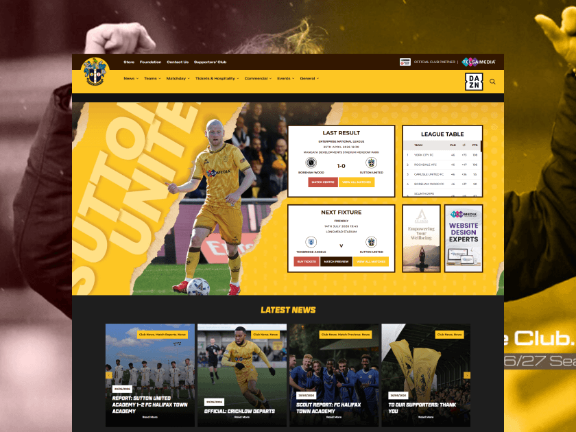 Sutton United FC website design — community sports hub built on WordPress